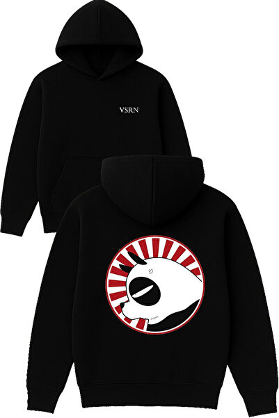 VSRN Hanorac negru supradimensionat cu glugă, cu imprimeu Angry Panda Design