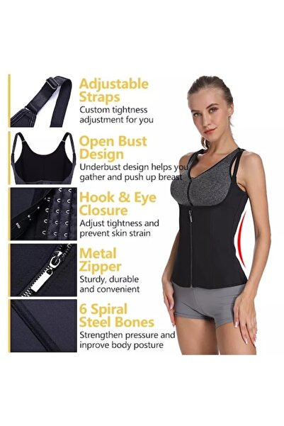 BiTec Shapewear Original Waist Trainer - Slimming, Zipper & 3-Row Closure, Black, Size L