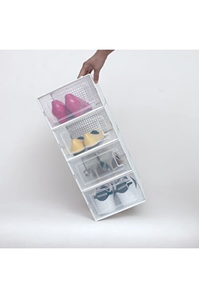 AVA Set of 4 shoe storage boxes, window with handle, plastic, transparent, 33.4x23x14.5 cm