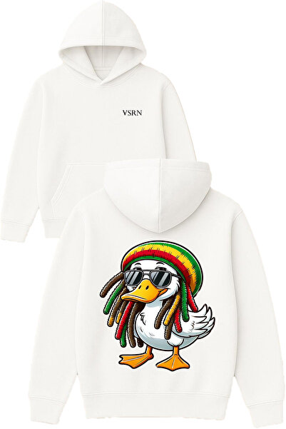 VSRN Hanorac alb supradimensionat cu glugă și imprimeu Bob Duck Design