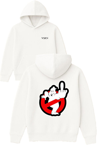 VSRN Hanorac alb supradimensionat cu glugă, cu imprimeu Fcks ghost Design