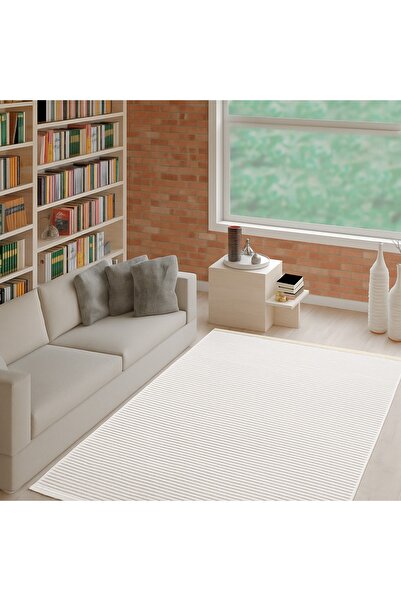 Genel Markalar Fitilli 3 Krem Desen Şönil Kilim Makinede Yıkanabilir Kaymaz T...