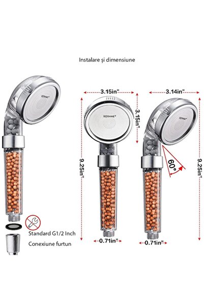 Rqiurpn Shower Head — 3 Modes, Dual Filtration, Mineral Beads, High Pressure, Silver, ABS