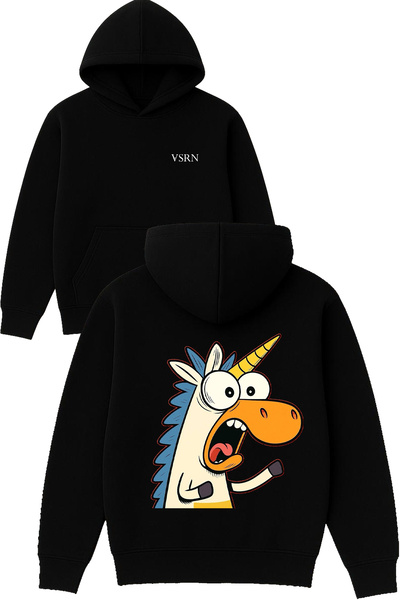 VSRN Hanorac negru supradimensionat cu glugă, cu imprimeu design „Frightened ...