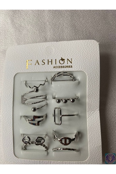 uyguntakıaksesuar مجموعة من 10 خواتم فضية اللون من الفولاذ - تصميمات بسيطة وع...