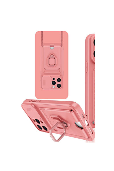 Marsilyan حافظة آيفون 15 برو ماكس زوما مع حلقة بطاقة العمل سيليكون - وردي