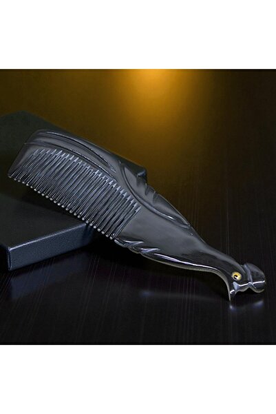 Kuzey Tacı مشط من القرن الطبيعي منحوت يدويًا بتصميم طاووس، حجم كبير VIP