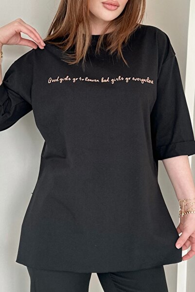 Kombinazon Good Brown Text Black T-Shirt