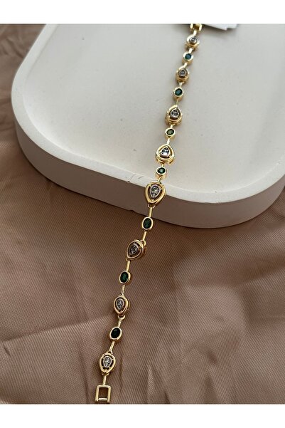 Çelik Damla Yeşil Taşlı Kararmaz Bileklik