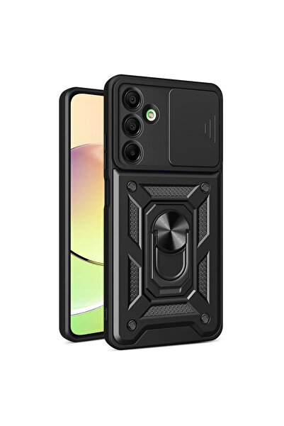 eco port حافظة سامسونج جالاكسي A36 من السيليكون مع حلقة عدسة بارس - أسود