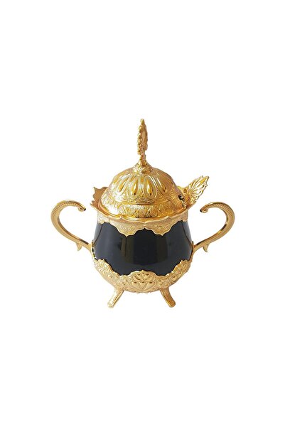 BUSEM Special sugar bowl with lid and spoon, Busem, 16x16 cm, gold with black