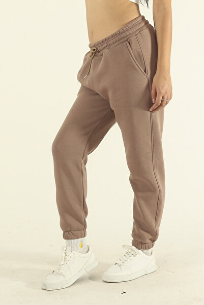 INFLUYENTE Women's Winter Cotton Puff Fabric Waist Elasticated Jogger Sweatpants