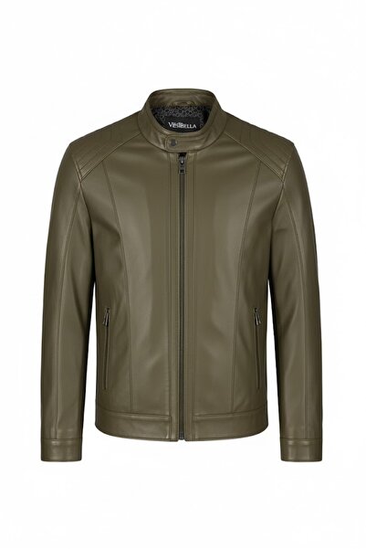 VESİBELLA ERKEK DERİ CEKET HAKİ %100 HAKİKİ DERİ CEKET