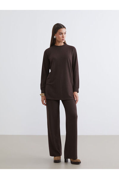 LC Waikiki Lcw Modest Brown Women's Trousers with Elastic Waist and Shiny Look