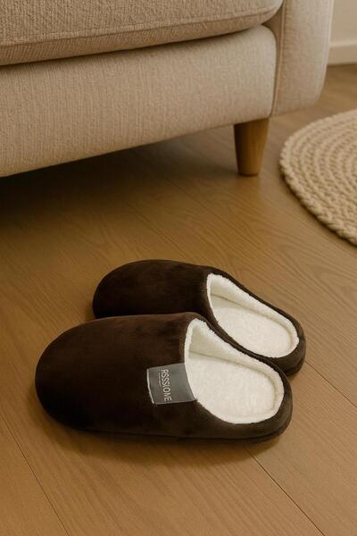 ALB TERLİK AYAKKABI SAN. TİC. LTD. ŞTİ. Solid Color Women's House Slippers - Warm and Comfortable Plush Winter Slippers with Fur Inside