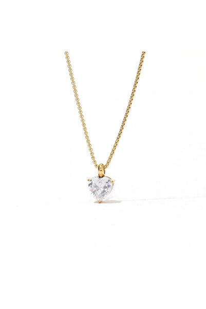 RAFINI Colier Diamond Heart - Placat cu Aur 18K, Otel inoxidabil