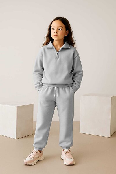 RONYPONY Girl's Half-Zipper 2-Piece Set