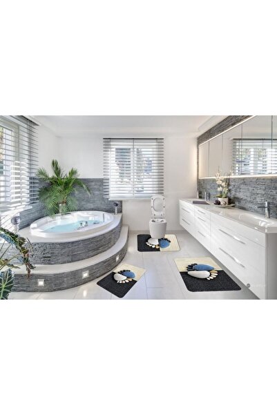 SokShop Set of 3 Non-Slip Bathroom Mats ZUBI HOME 60x90, 60x45, 40x60 Beige/Grey