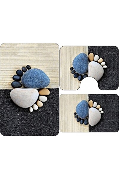 SokShop Set of 3 Non-Slip Bathroom Mats ZUBI HOME 60x90, 60x45, 40x60 Beige/Grey