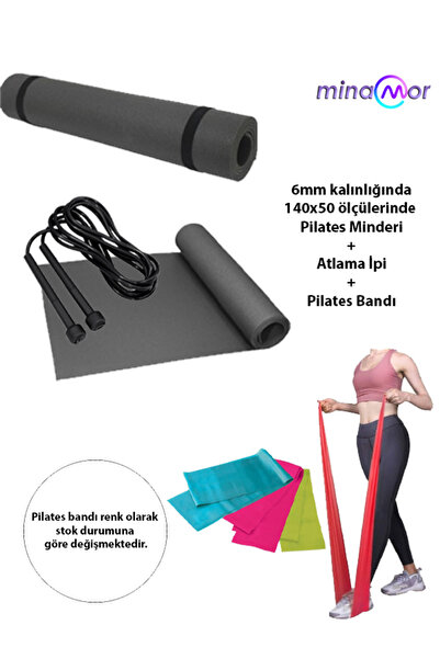 Minamor 6mm 140x50 Siyah Renk Pilates Minderi - Atlama İpi - Pilates Bandı