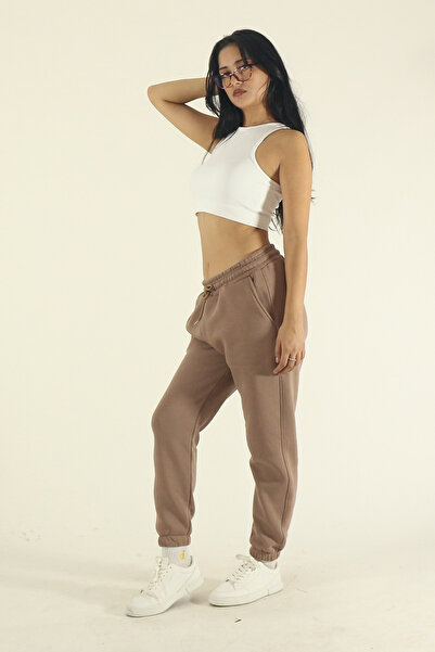 INFLUYENTE Women's Winter Cotton Puff Fabric Waist Elasticated Jogger Sweatpants