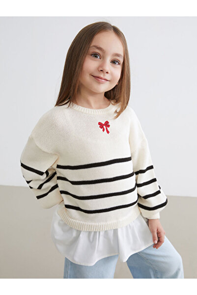 LC Waikiki Rmz Gi̇yi̇m Farkiyla Zero Roba Collar Striped Girls' Knitwear Sweater