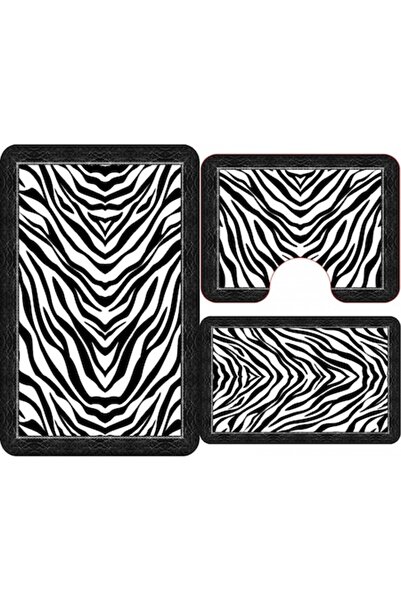SokShop Set de 3 covorașe de baie 60x90, 60x45, 45x60 antiderapante cu model fluture zebră alb/negru
