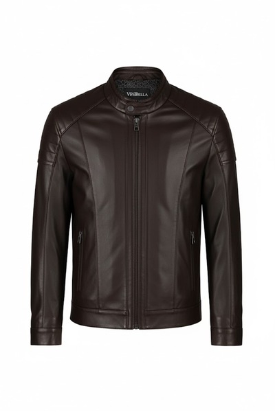 VESİBELLA ERKEK DERİ CEKET KOYU KAHVERENGİ %100 HAKİKİ DERİ CEKET