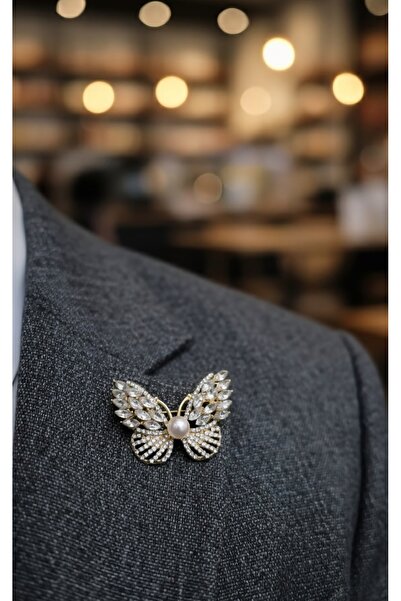 Accessories 🌟 Abiye İnci Kelebek Broş Büyük Zirkon Taşlı Düğün Nişan Şık Yaka İğnesi