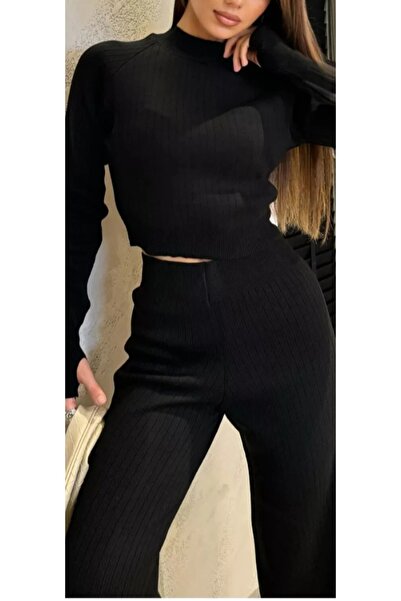 Esperar طقم نسائي مكون من سترة محبوكة قصيرة وبنطلون تريكو