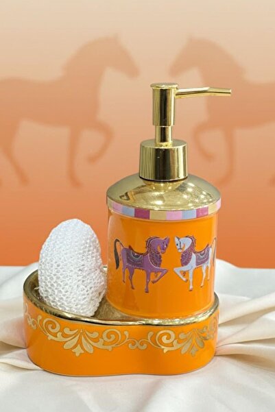 ALBETTO وعاء صابون سائل فاخر من البورسلين على شكل حصان مع حجرة لحفظ الإسفنج 4...