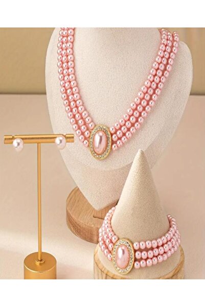 KANERUZ 4 Piece Pink Multi-Layered Pearl Design Set