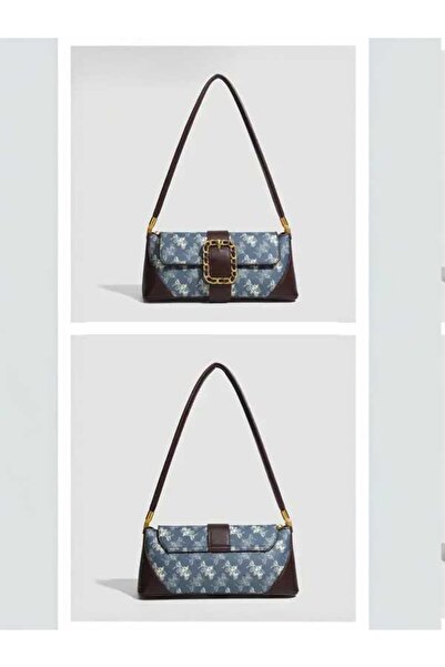 ÇANTA Versatile Women's Shoulder and Arm Bag with Blue and Brown Striped Pattern, Casual Women's Handbag