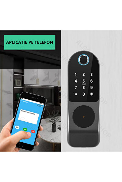 algoshop Smart lock for exterior door waterproof, unlocking with fingerprint password card bluetooth APP, key