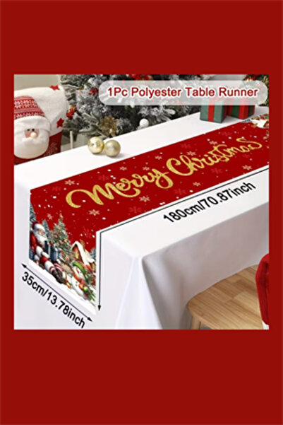 Trade Bazaar Ekstra Uzun Noel Masa Örtüsü | Bordo / Altın / Yeşil / Gri / Kah...