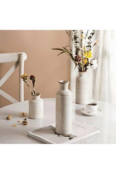 Felis Arte Brown Line Ceramic 3-Piece Vase Set, Retro, Bohemian, Minimalist, Decorative