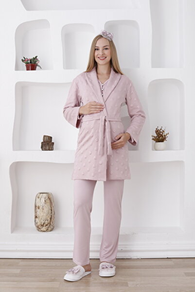 EM&FA TEKSTİL Pregnant Maternity Pajama Set with Robe