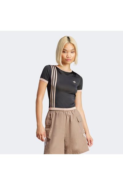 adidas Knitted 3-Stripe Kadın Siyah T-Shirt