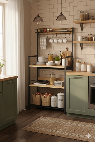 tridihome Mutfak Rafı Kiler Düzenleyici Tel Sepetli 4 Katlı Metal Ahşap Çok Amaçlı Raf Ünitesi