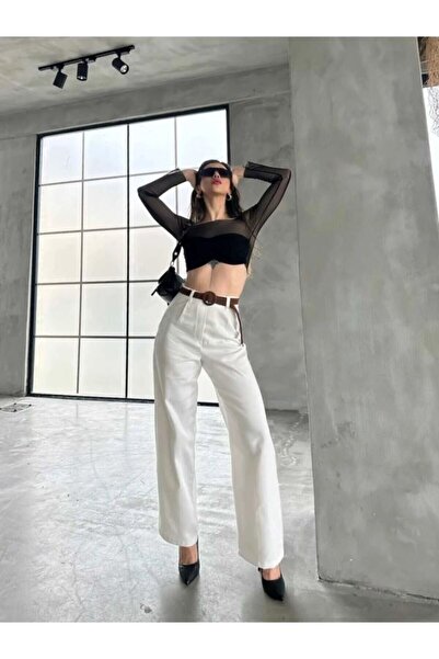 SOPHİA STAR Women's Summer Trend Linen Trousers with Belt on the Waist