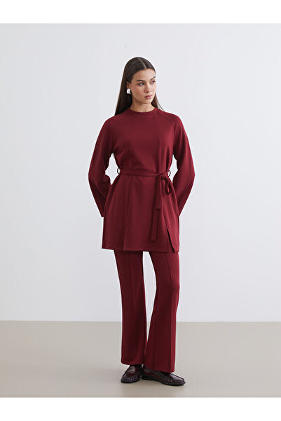 LC Waikiki Lcw Modest Burgundy High Waist Straight Spanish Leg Women's Sweatp...