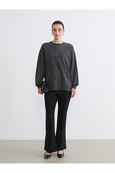 LC Waikiki Gray Crew Neck Stone Women's Sweatshirt