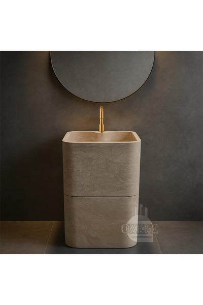ÖZKAN Traverten Doğal Taş Ayaklı Lavabo
