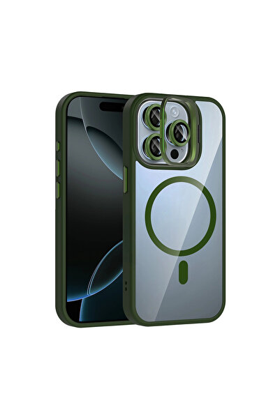 Marsilyan غطاء جوكو آيفون 15 برو ماكس مع عدسة ريميم وحامل ماج سيف - أخضر داكن