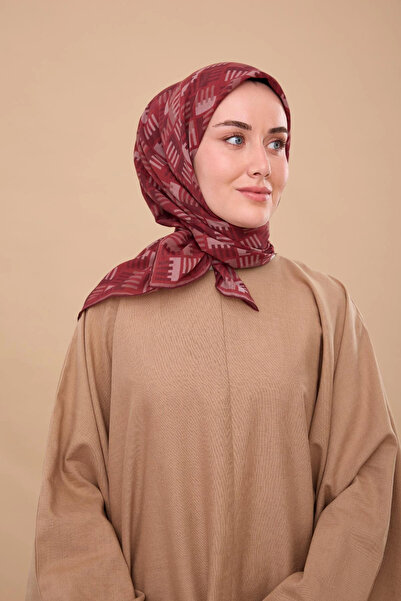 Silk Home Geometric Pattern Scarf - Burgundy, Dark Red, Mink