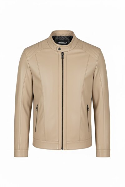 VESİBELLA ERKEK DERİ CEKET BEJ %100 HAKİKİ DERİ CEKET