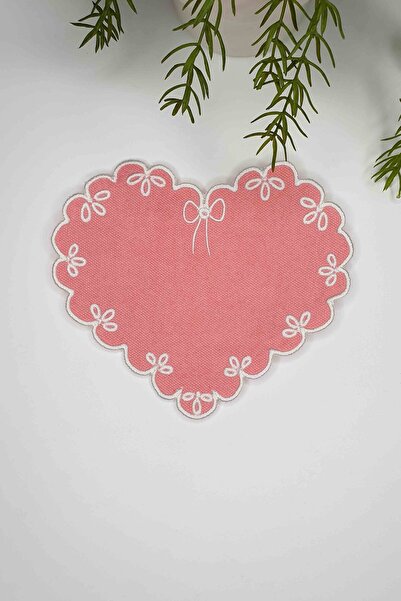 decofav Șervețel de cocktail din țesătură de culoare somon în formă de inimă,...