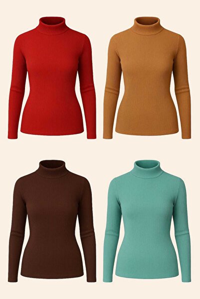 ANATOLIATEKSTILE Set of 4 ribbed women's briefcases, ONE SIZE (SL), short collar, Slim Fit