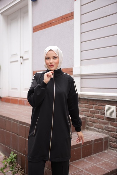 MİMİ Luxury Wear Women's Hijab Tracksuit Set with Zipper & Bottom Top Set