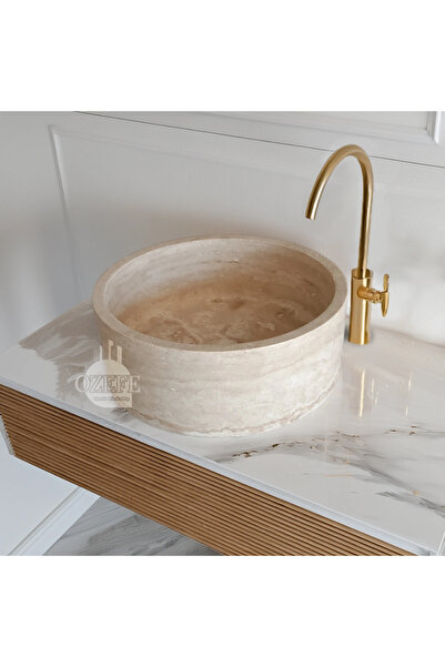 ÖZKAN Traverten Doğal Taş Yuvarlak Lavabo